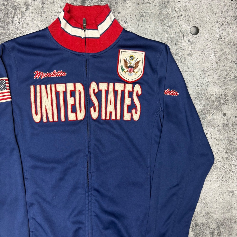 Mondetta United States Track Jacket Mens Small Navy Blue Full Zip USA Flag Patch